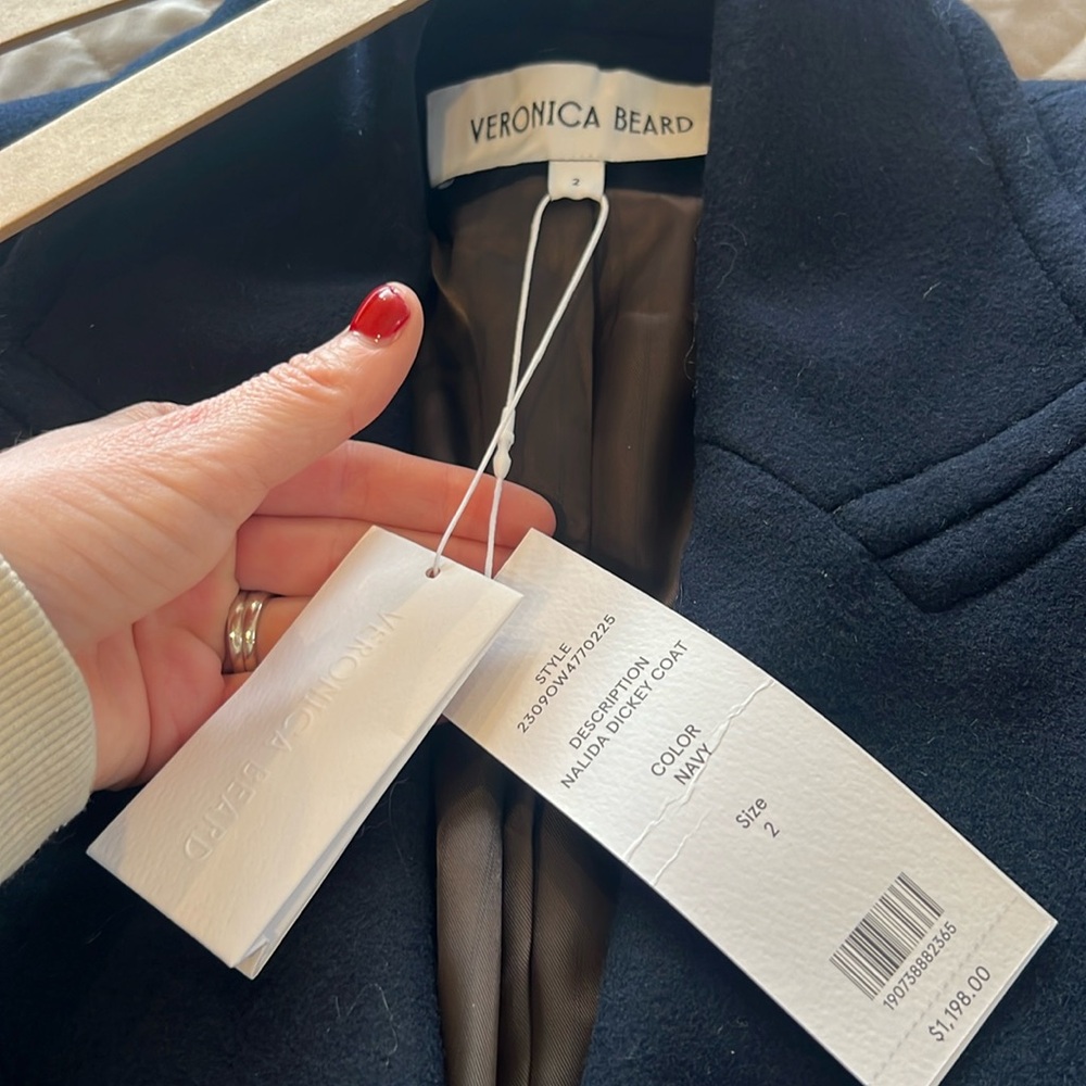 Veronica Beard New with Tags size 2 original box, hanger, Navy long Dickey Coat